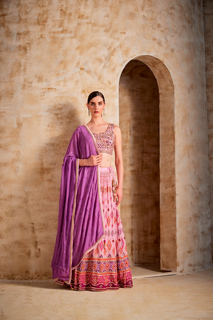 Neeru's Baby Pink Color Banaras Fabric Ghagra Set