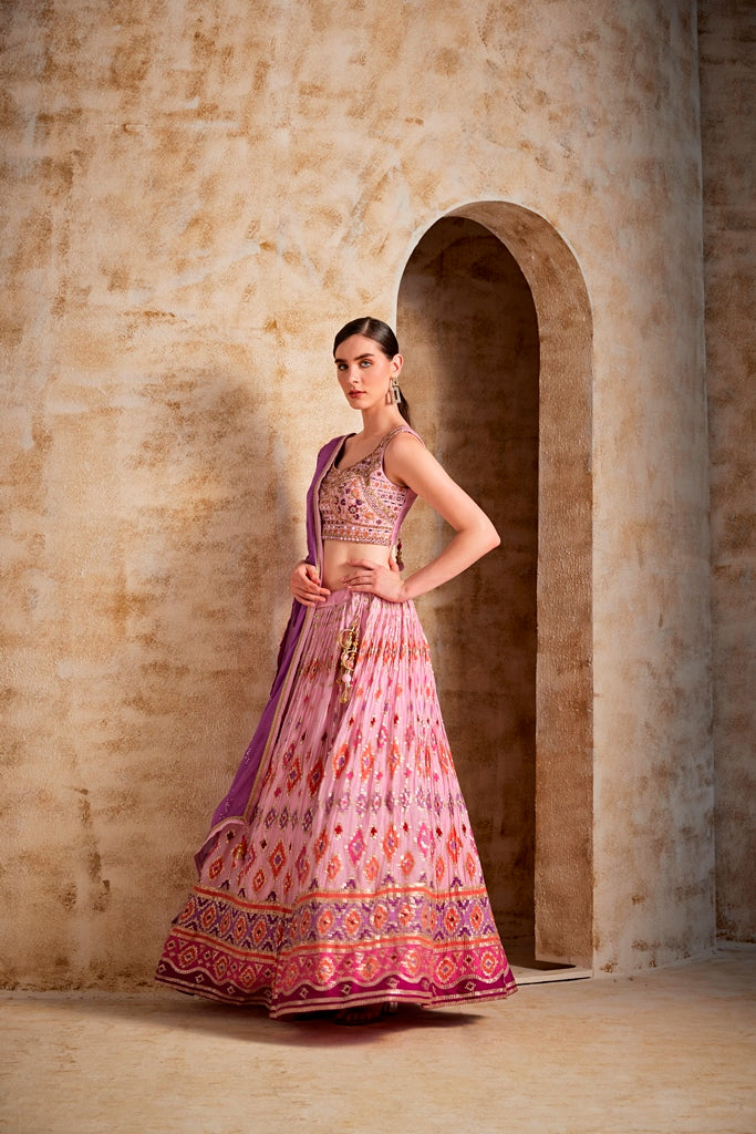 Neerus Baby Pink Color Banaras Fabric Ghagra Set