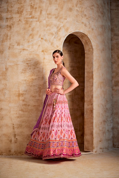 NEERU'S BABY PINK COLOR BANARAS FABRIC GHAGRA SET