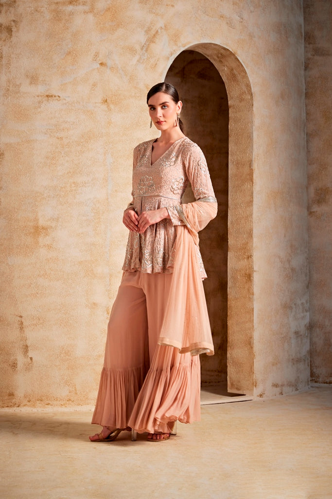 Neerus Orange georgette embroidered suit set - detail view 1