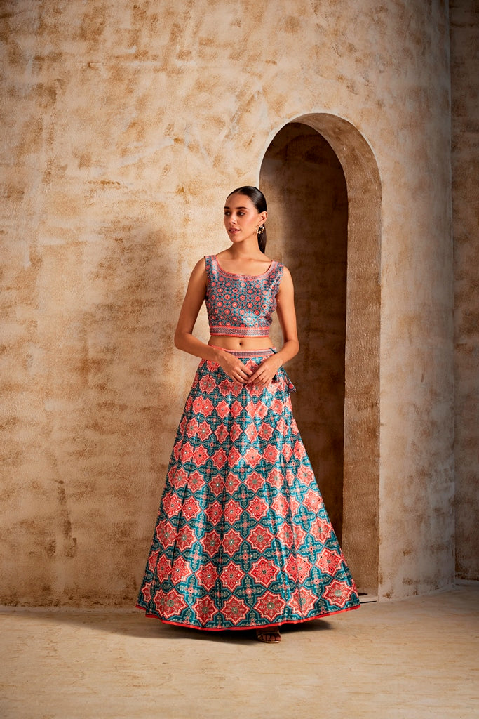 Neerus Women Sea Green Color Ghagra Set