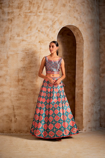 NEERU'S WOMEN SEA GREEN COLOR GHAGRA SET