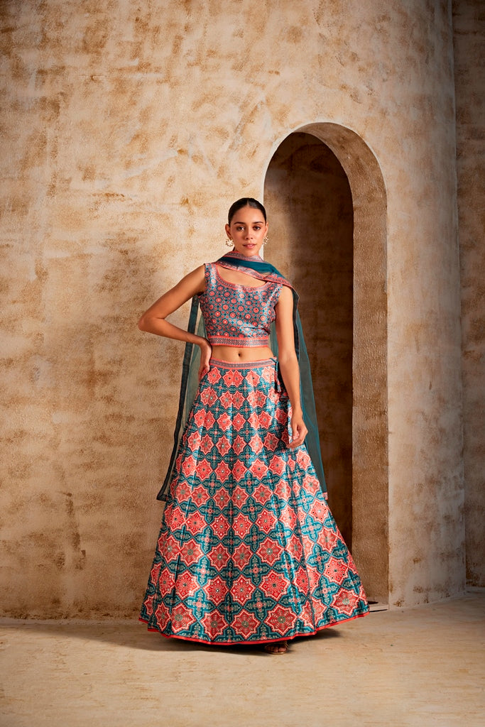 Neerus Women Sea Green Color Ghagra Set