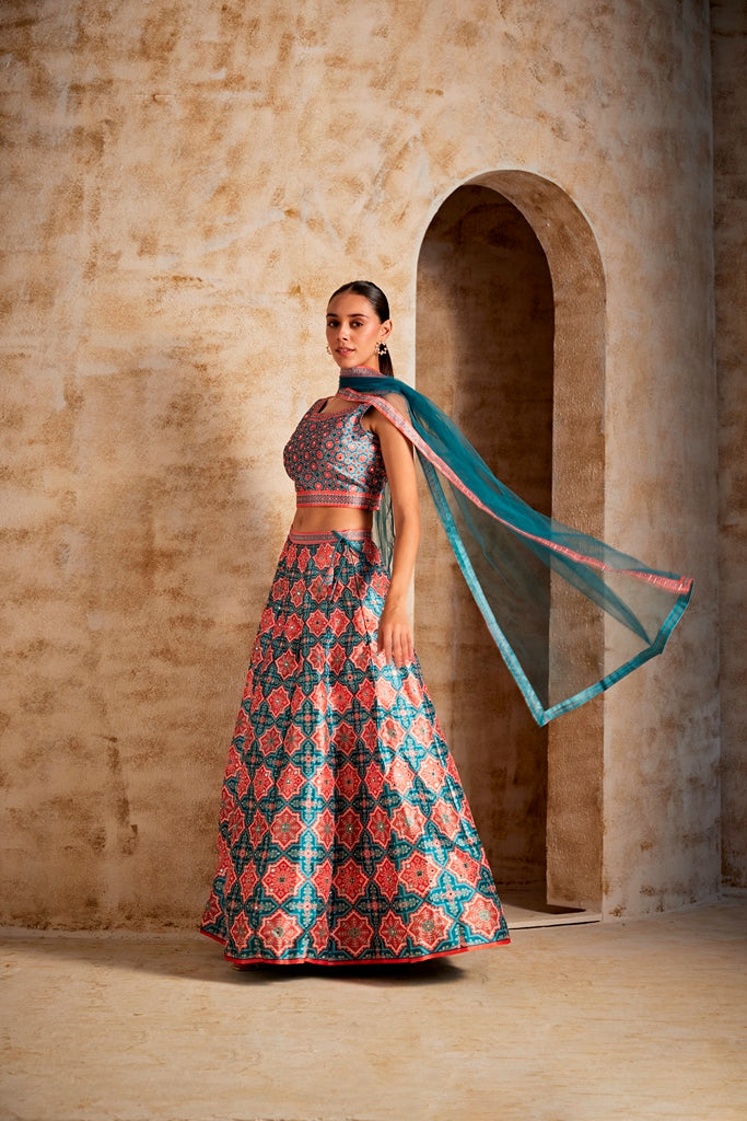 Neerus Women Sea Green Color Ghagra Set