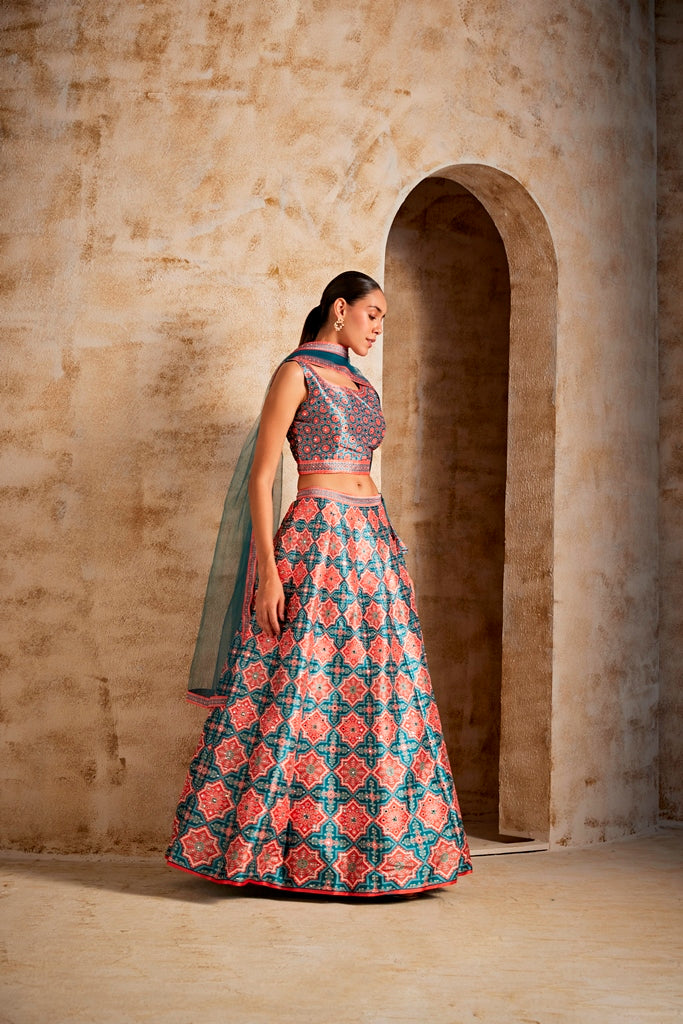 Neerus Women Sea Green Color Ghagra Set