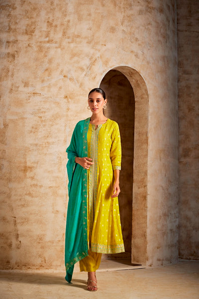 NEERU'S WOMEN MEHANDI GREEN COLOR SUIT SET