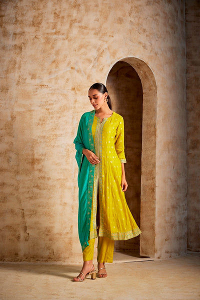 NEERU'S WOMEN MEHANDI GREEN COLOR SUIT SET