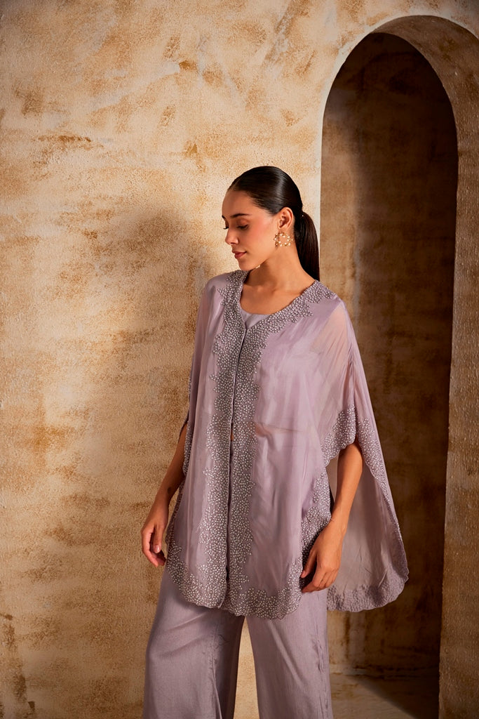 Neerus Purple georgette suit set - back view