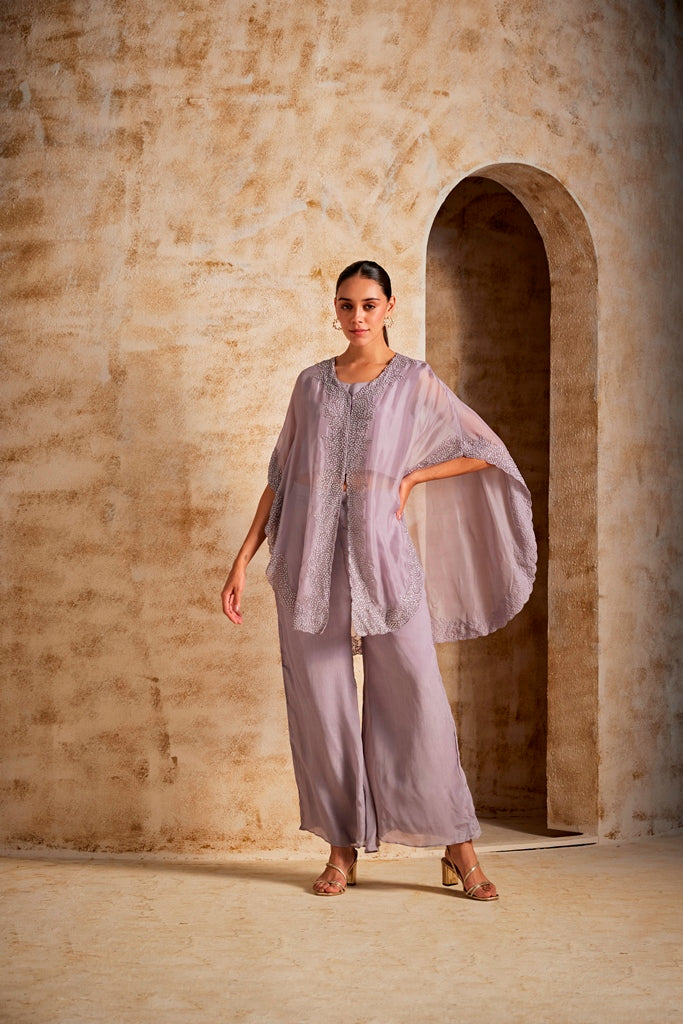 Neerus Purple georgette suit set - front view