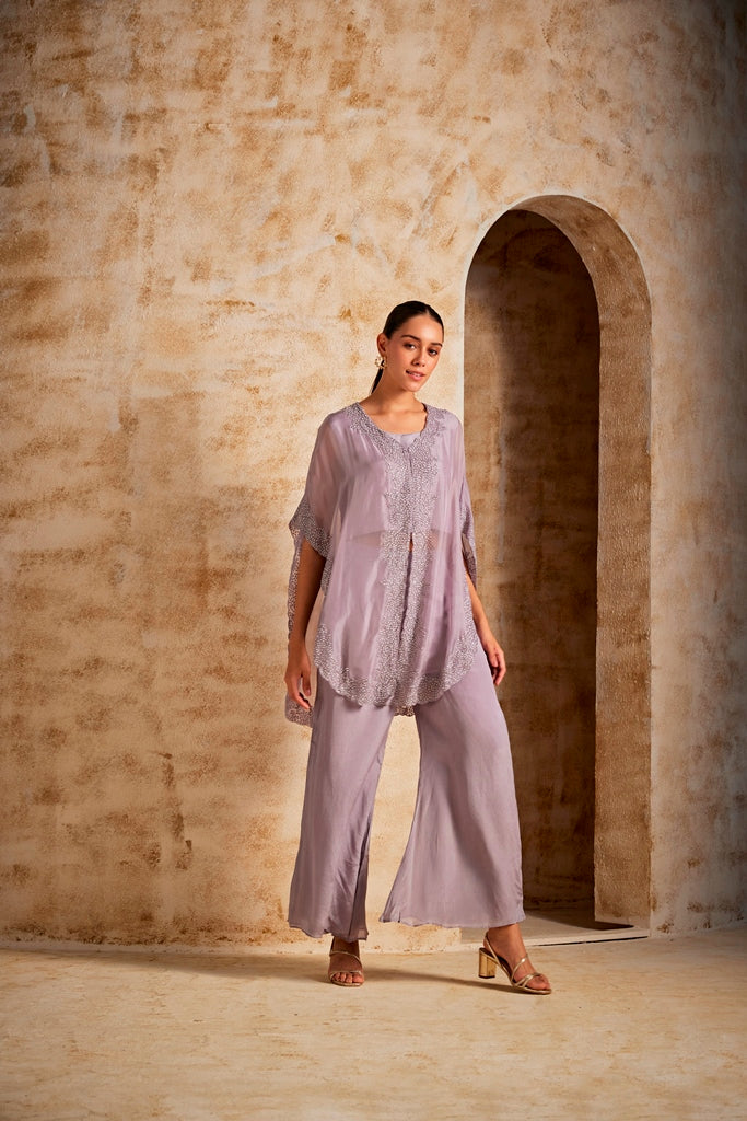 Neerus Purple georgette suit set - detail view 1