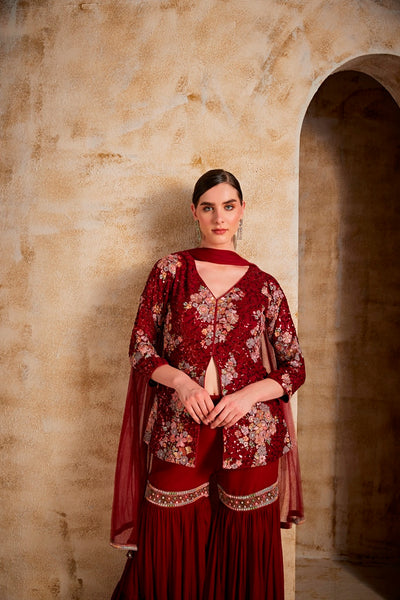 NEERU'S WOMEN MAROON SUIT SET