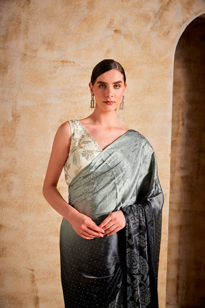 Neerus Black Color Satin Fabric Saree