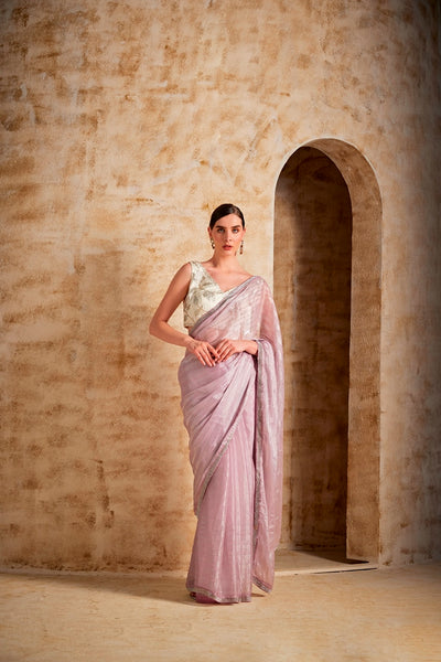 Neeru's Womens Lilac Color Organza Fabric Saree