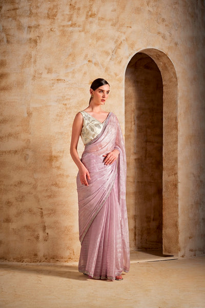 Neeru's Womens Lilac Color Organza Fabric Saree