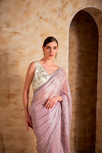 Neeru's Womens Lilac Color Organza Fabric Saree