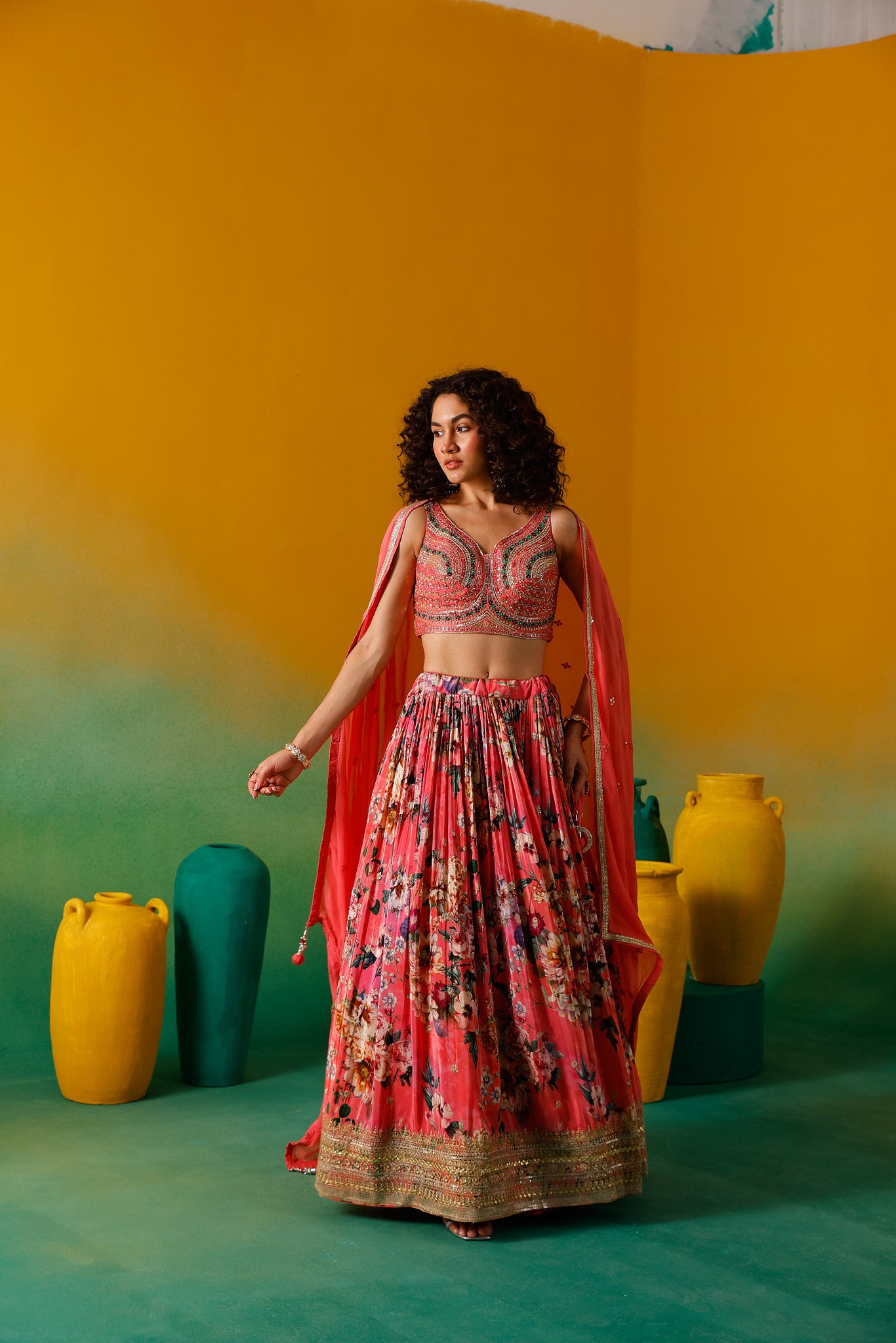 Neerus Gajari Embroidery work Crepe Fabric Ghagra Set