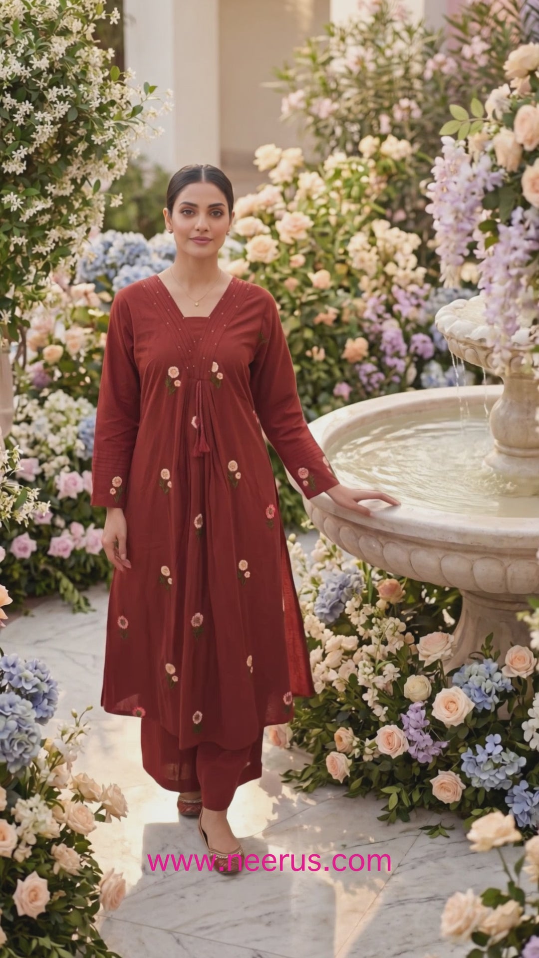 Maroon Cotton Floral Printed Two Piece Set