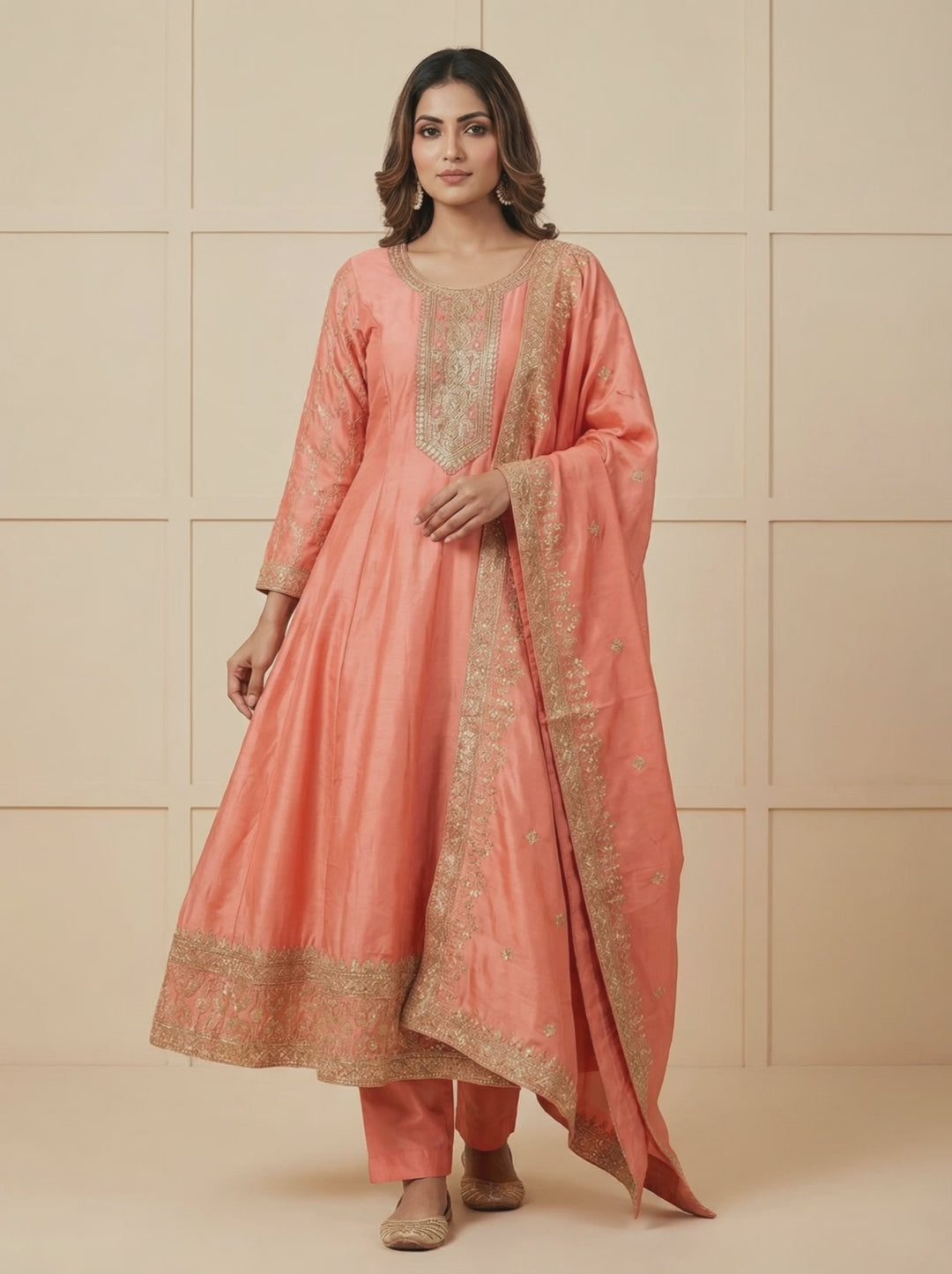 Peach Tissue Embroidery Three Piece Set