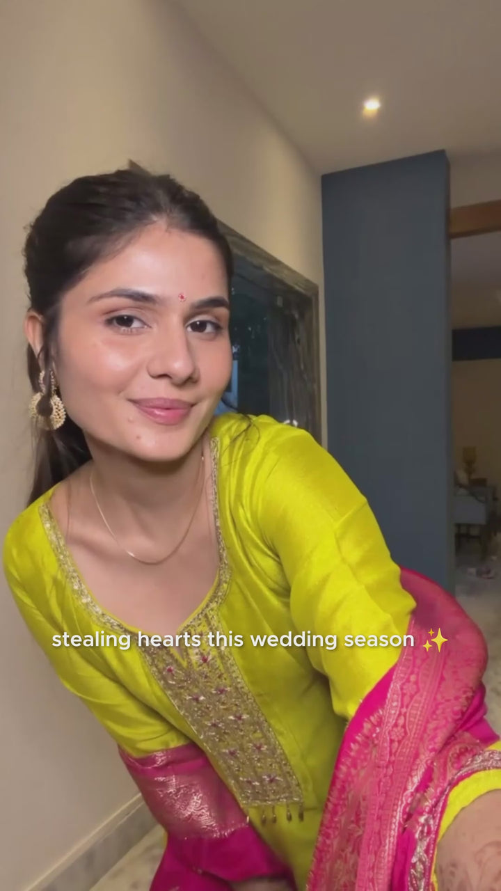 Variyali Yellow Silk Printed Anarkali Set