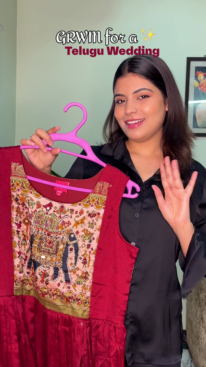 Neerus Maroon Casual Maxi Solid Dresses