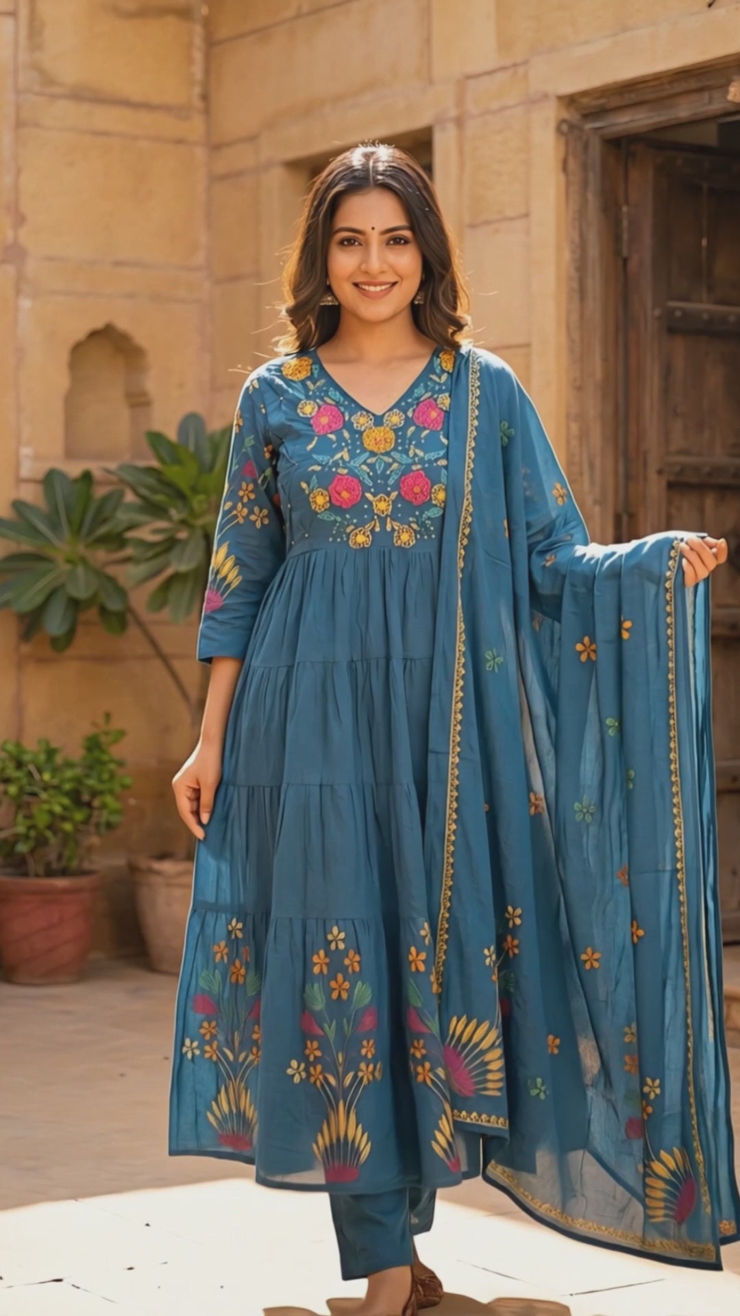 Rama Cotton Floral Hand Embroidery Three Piece Set