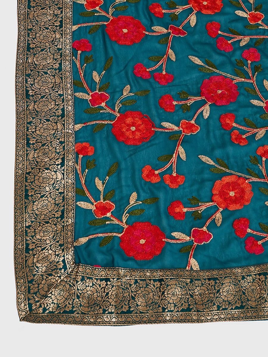 Neerus Blue Printed Anarkali Kurta With Dupatta