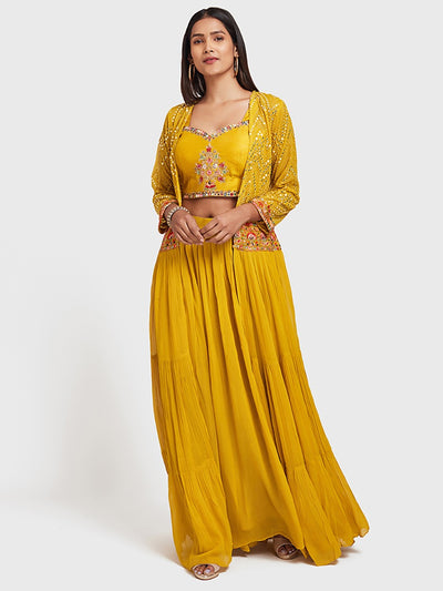 Neerus Yellow Color Georgette Fabric Suit-Fusion