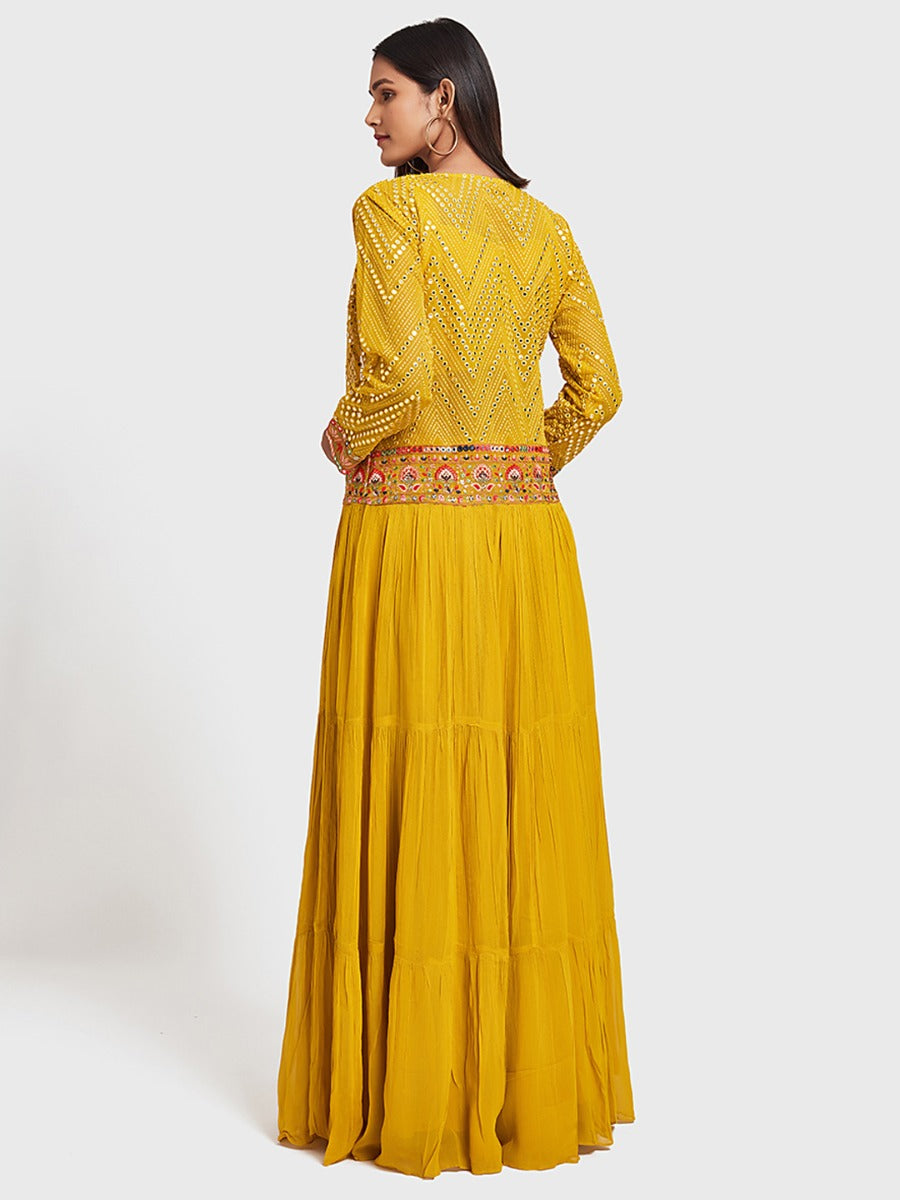 Neerus Yellow Color Georgette Fabric Suit-Fusion