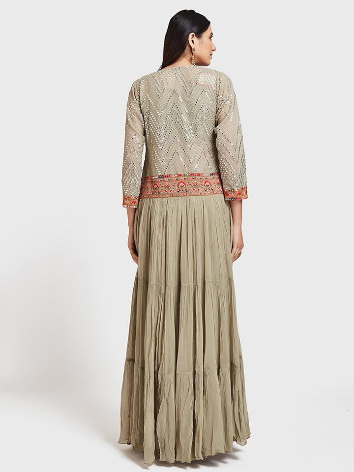 Neerus Green Georgette Anarkali Suit Set - side view