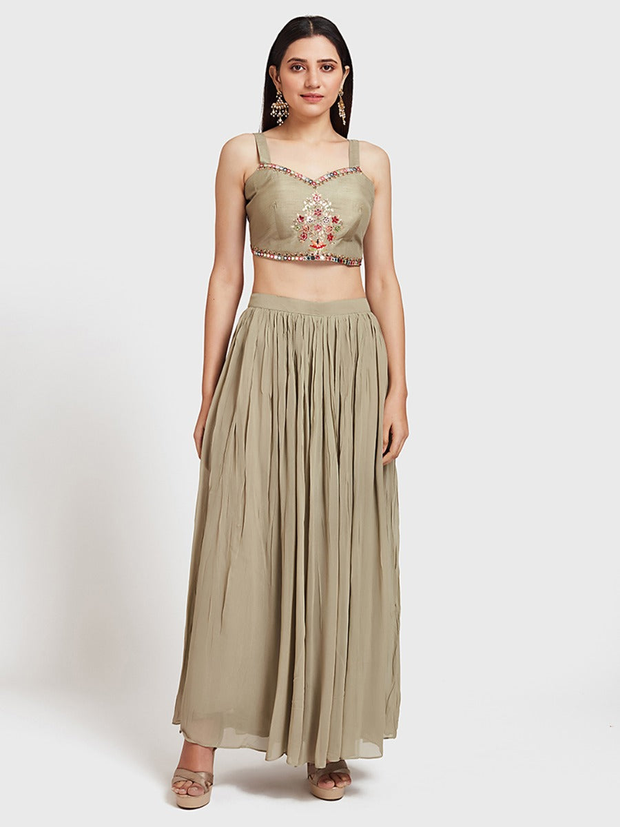 Neerus Green Georgette Anarkali Suit Set - detail view 1