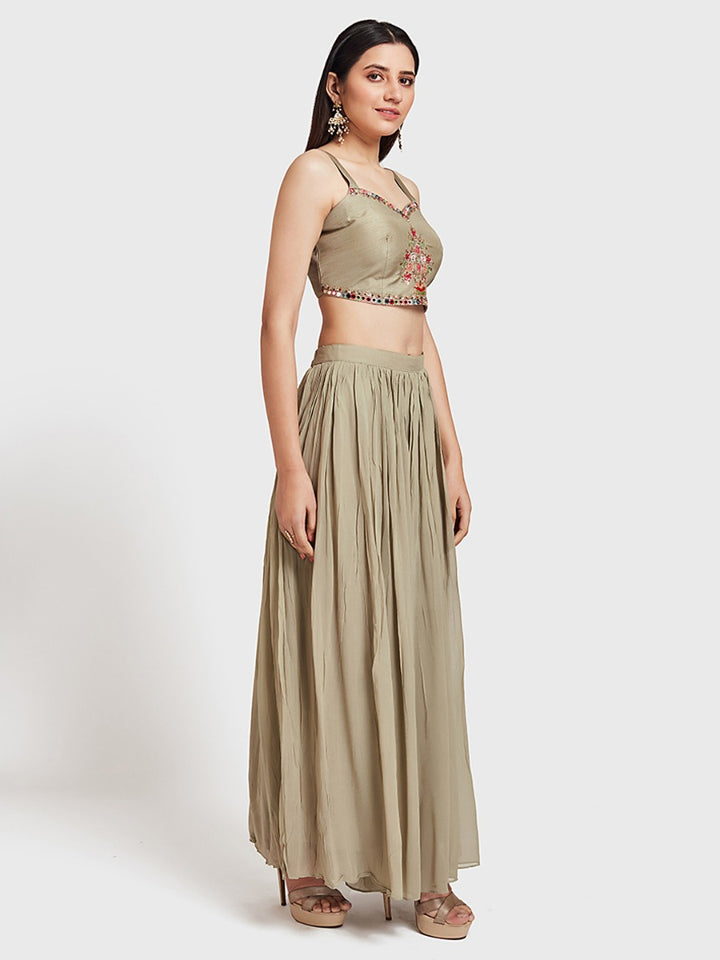 Neerus Green Georgette Anarkali Suit Set - detail view 2