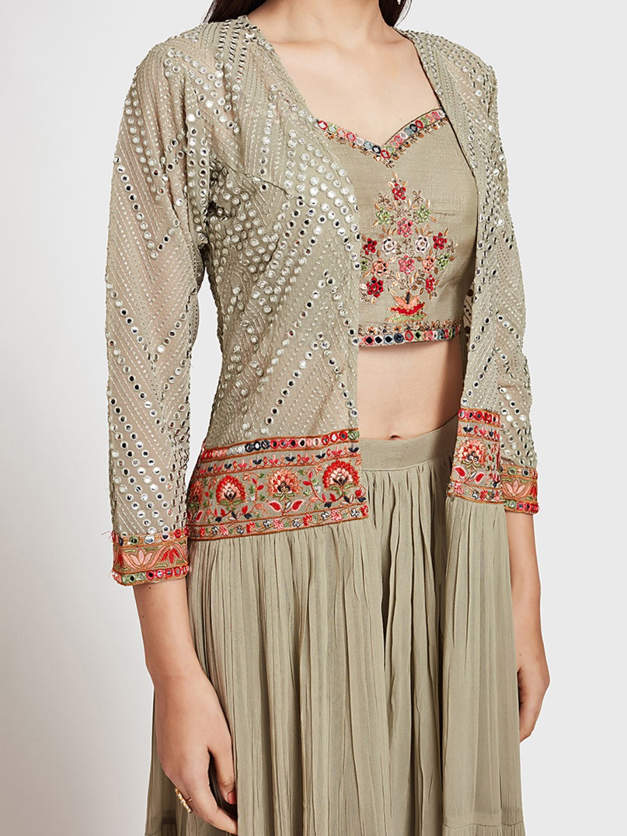 Neerus Green Georgette Anarkali Suit Set - detail view 3