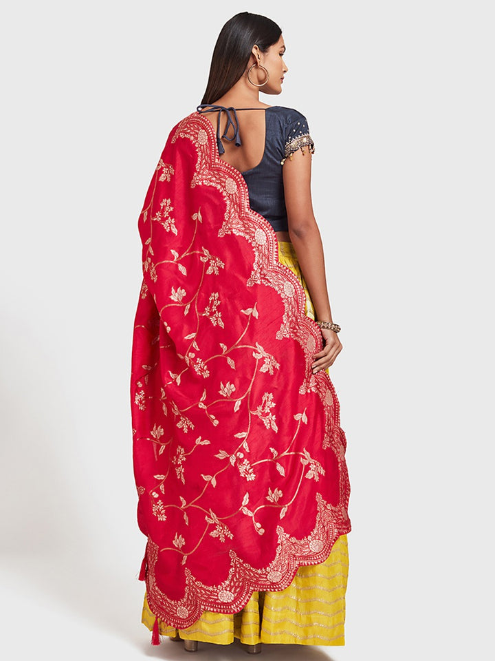 Neerus Yellow silk flared lehenga set - detail view 1