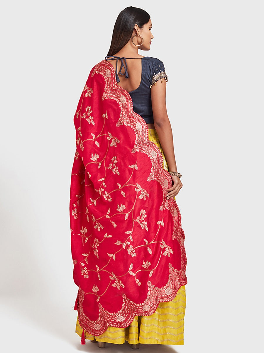 Neeru'S Mustard Color Silk Fabric Ghagra Set