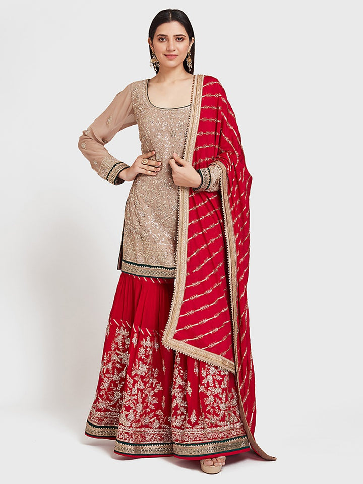 Neerus Beige Color Georgette Fabric Ghagra Set