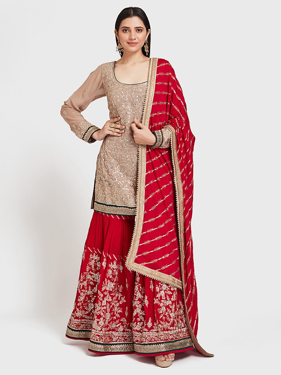 Neeru'S Beige Color Georgette Fabric Ghagra Set