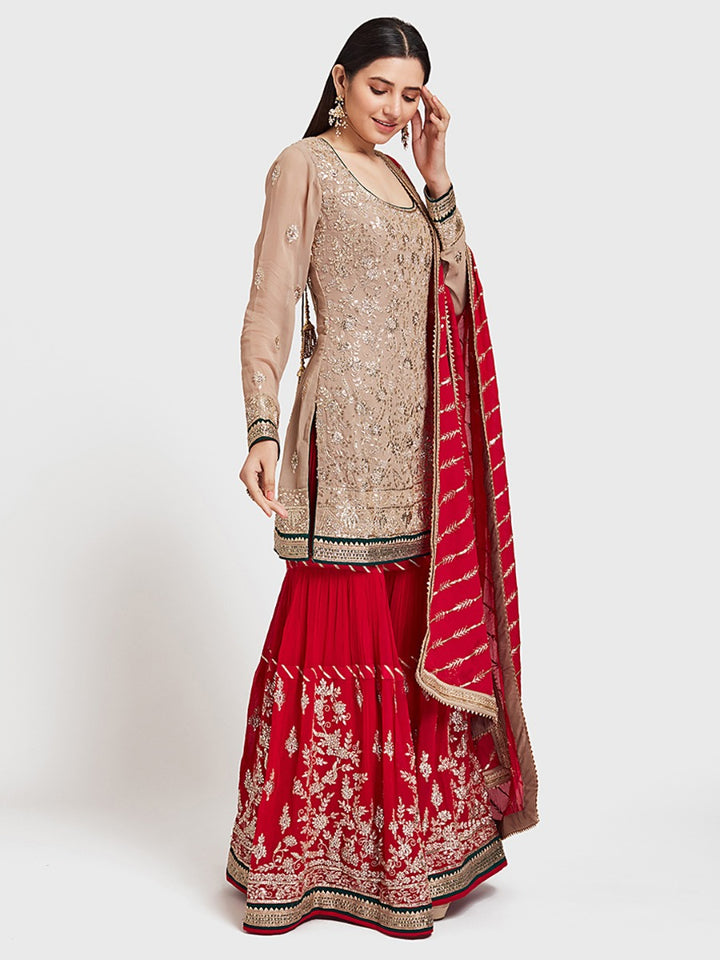 Neerus Beige Color Georgette Fabric Ghagra Set