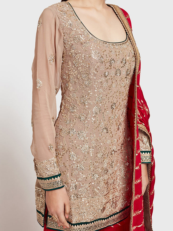 Neerus Beige Color Georgette Fabric Ghagra Set