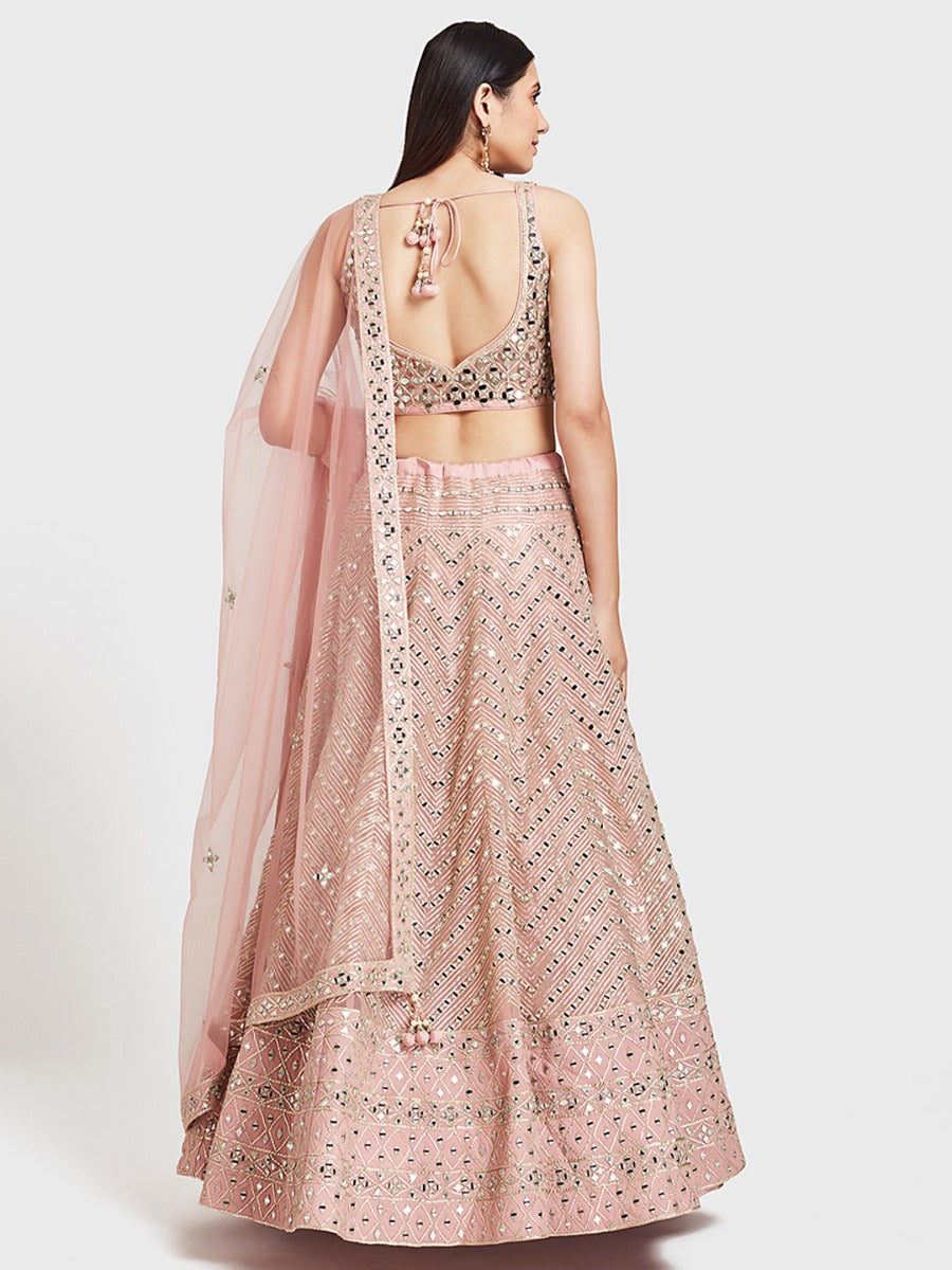 Neerus Pink net embellished lehenga ghagra set - detail view 2