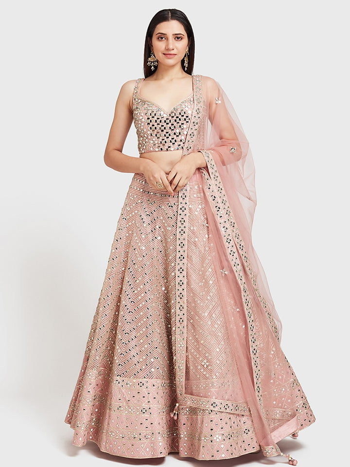 Neerus Pink net embellished lehenga ghagra set - front view