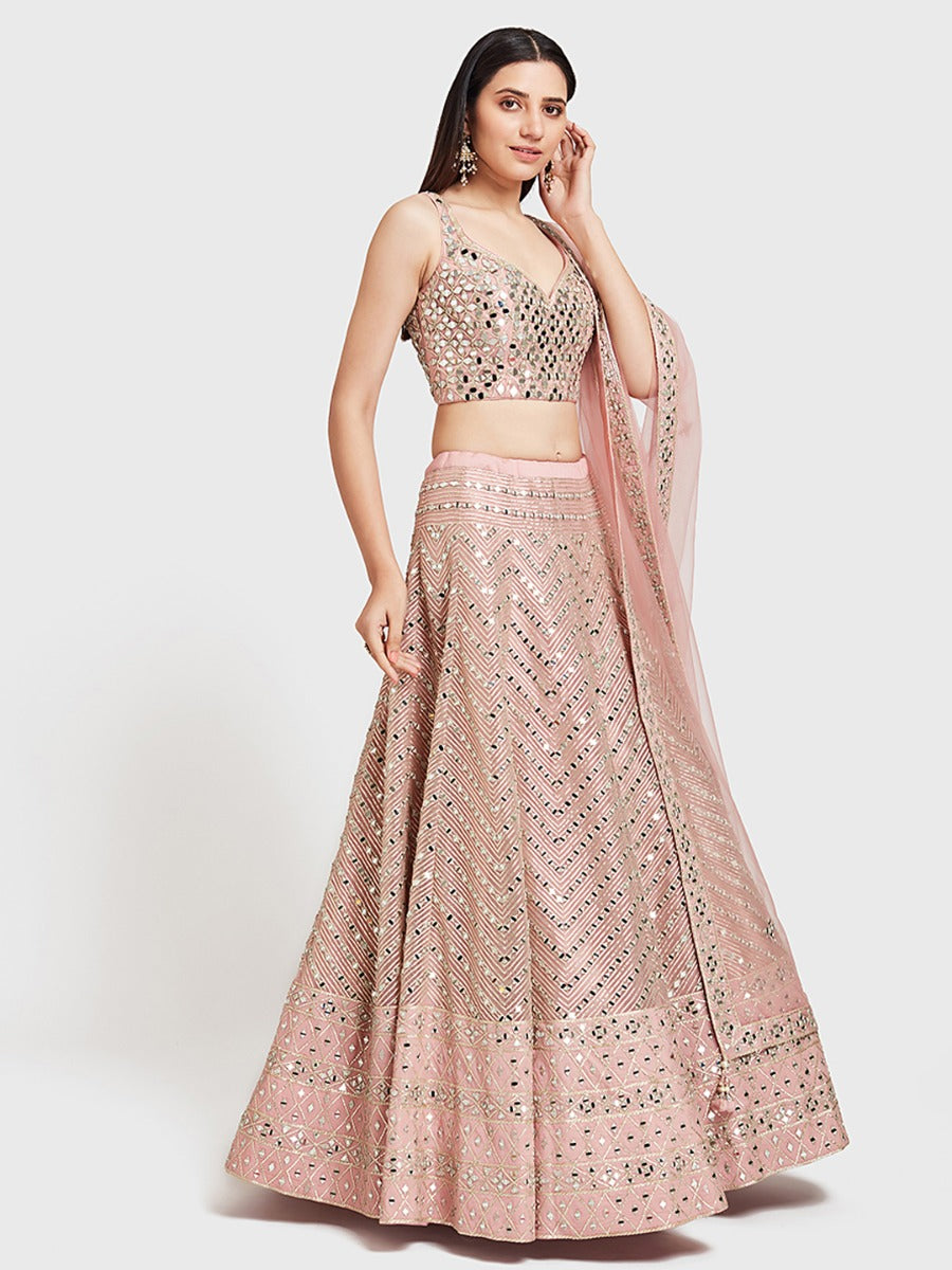 Neerus Pink Color Nett Fabric Ghagra Set
