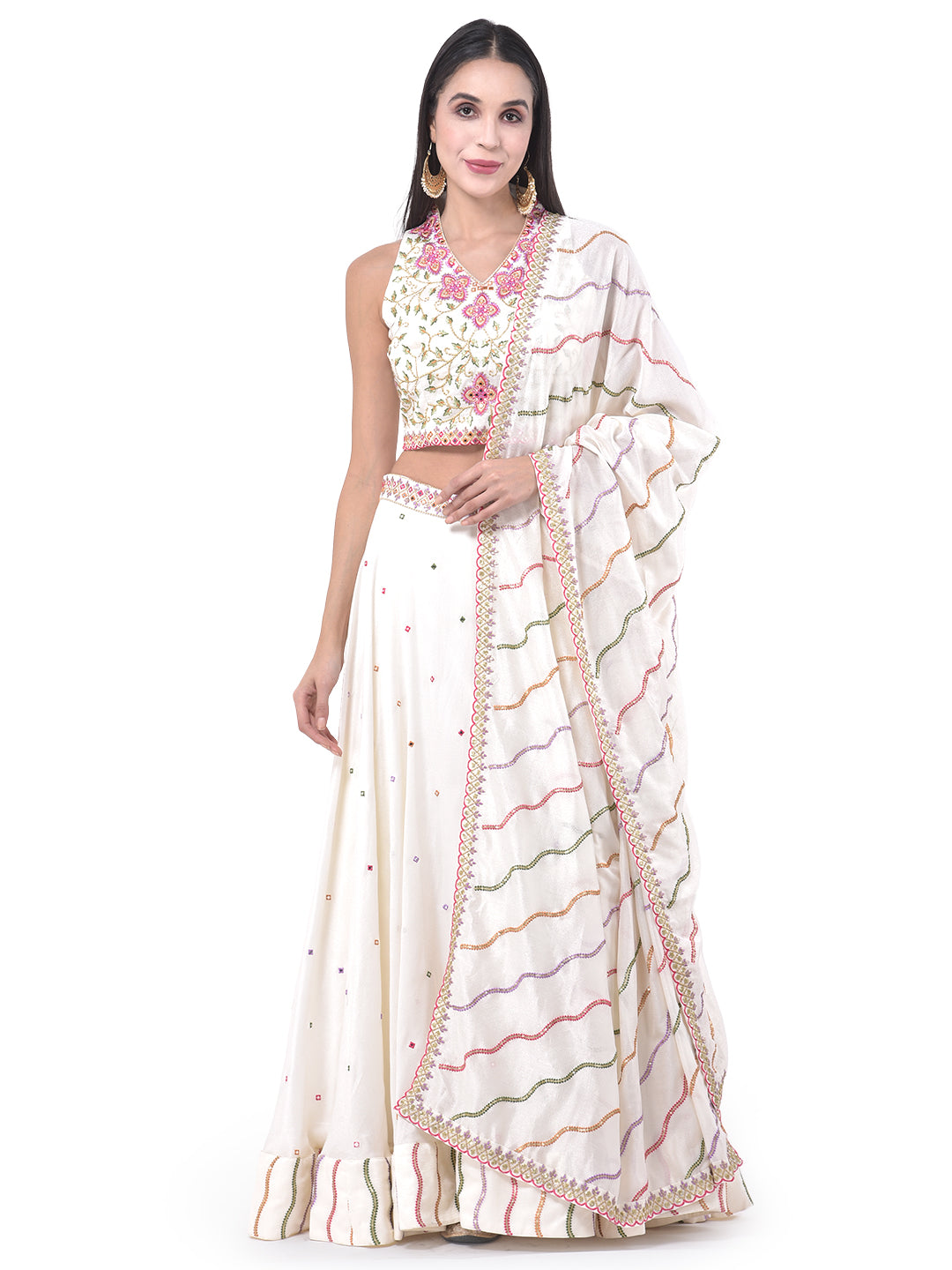 Neeru'S Cream Color Georgette Fabric Ghagra Set