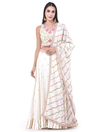 Neeru'S Cream Color Georgette Fabric Ghagra Set