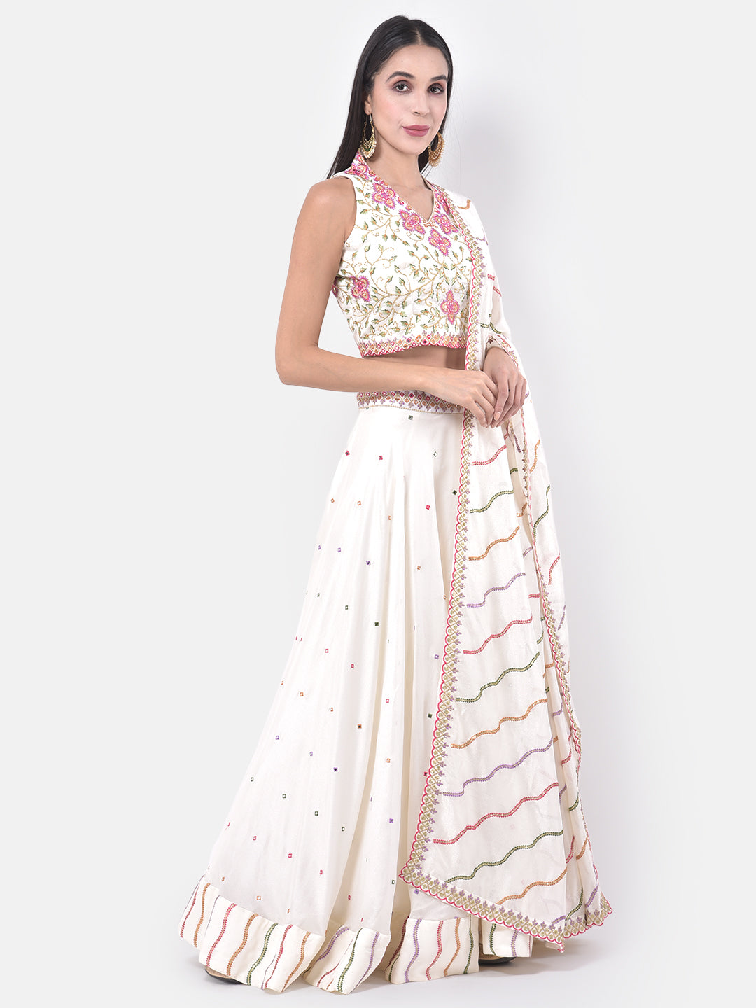 Neerus Beige georgette embellished lehenga ghagra set - back view