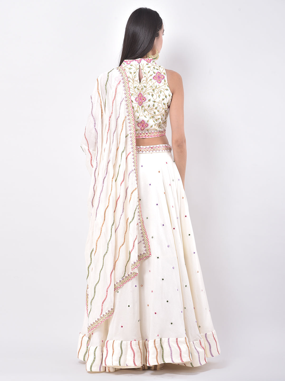 Neerus Beige georgette embellished lehenga ghagra set - side view