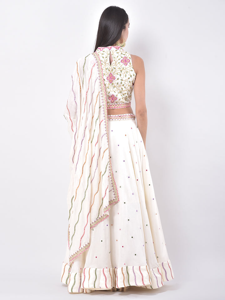 Neerus Beige georgette embellished lehenga ghagra set - side view