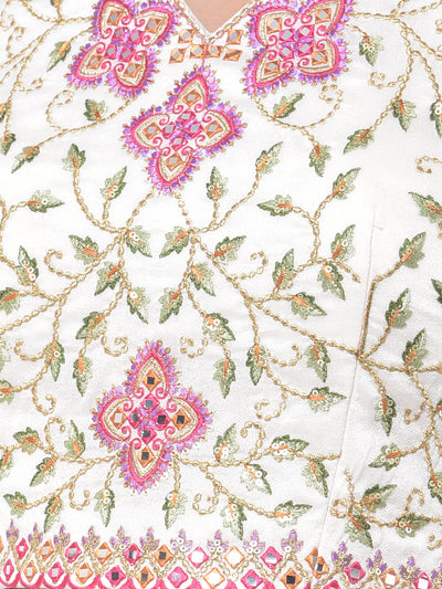 Neeru'S Cream Color Georgette Fabric Ghagra Set