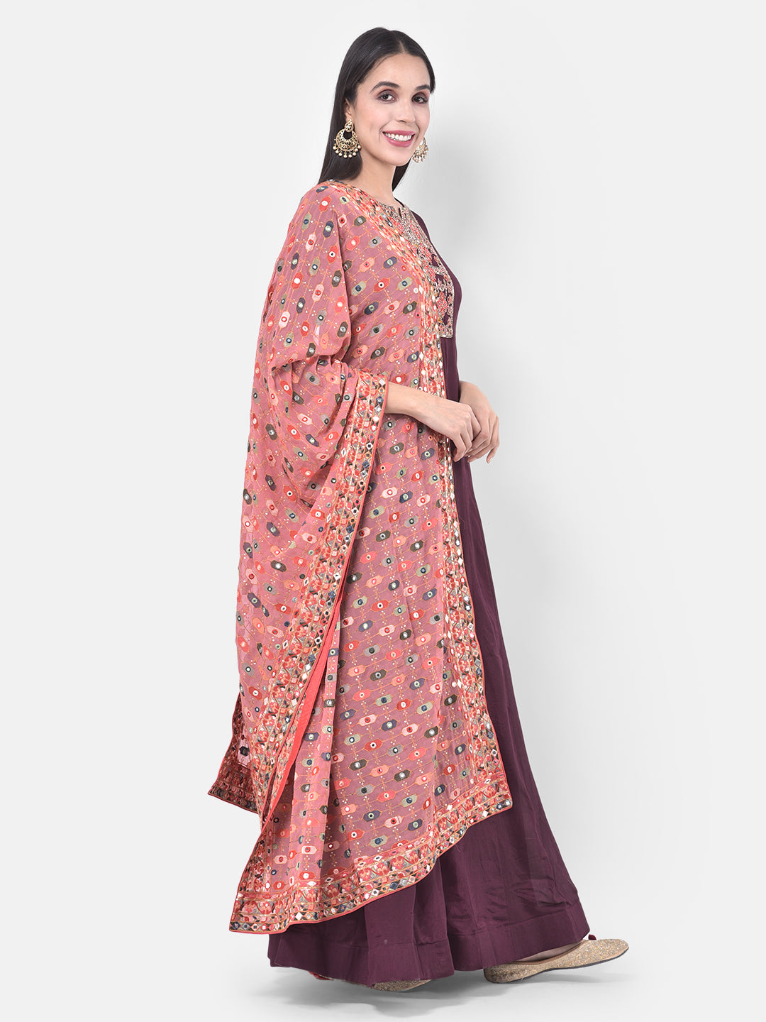 Neerus Purple Embroidered Anarkali Kurta With Dupatta