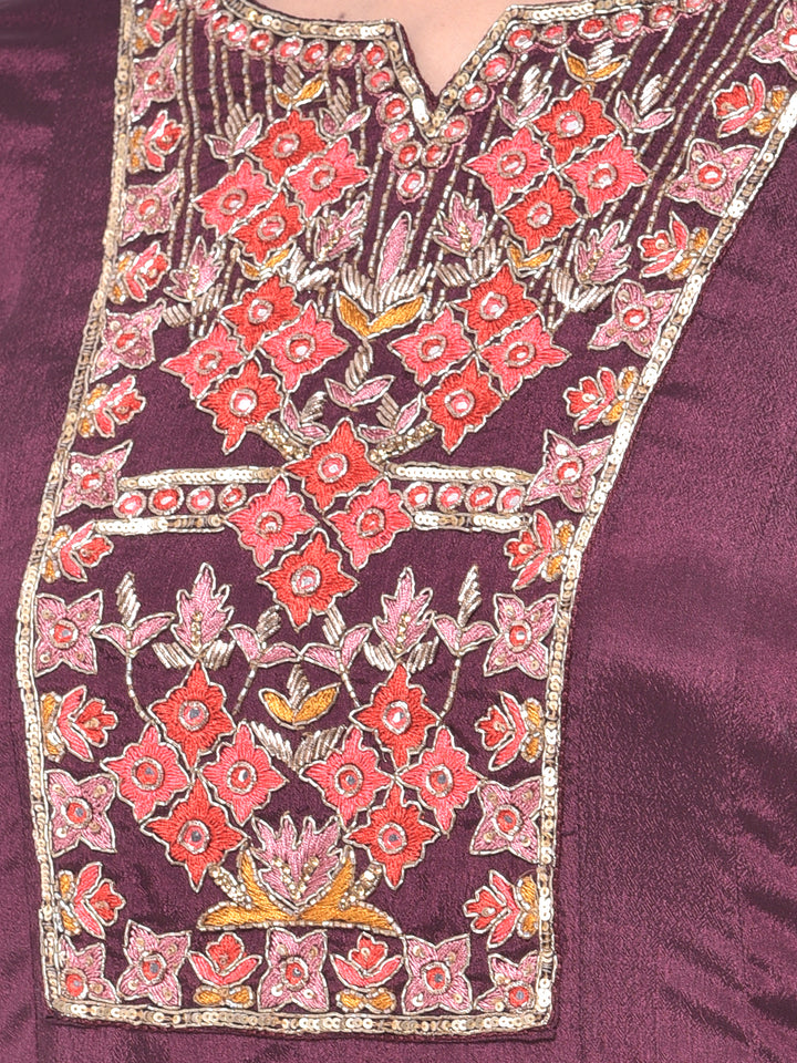 Neerus Purple Embroidered Anarkali Kurta With Dupatta