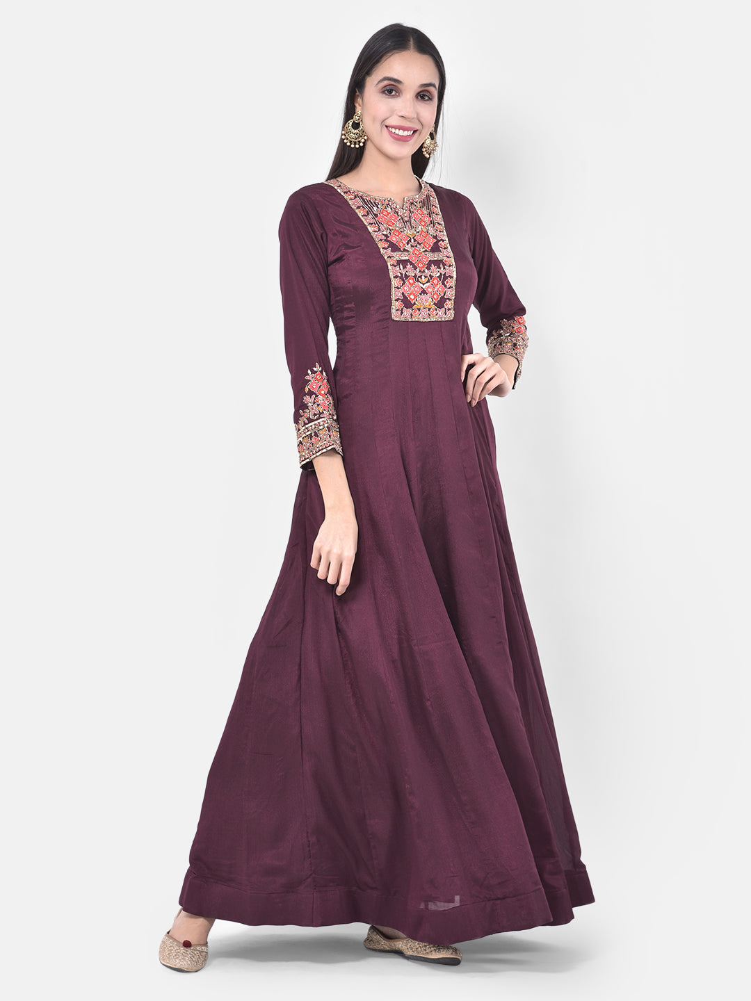 Neerus Purple Embroidered Anarkali Kurta With Dupatta